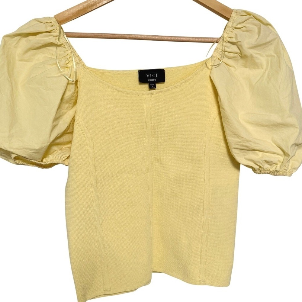 VICI Top Butter Yellow M Knit Puff Sleeve Cottagecore Coquette Feminine Dainty